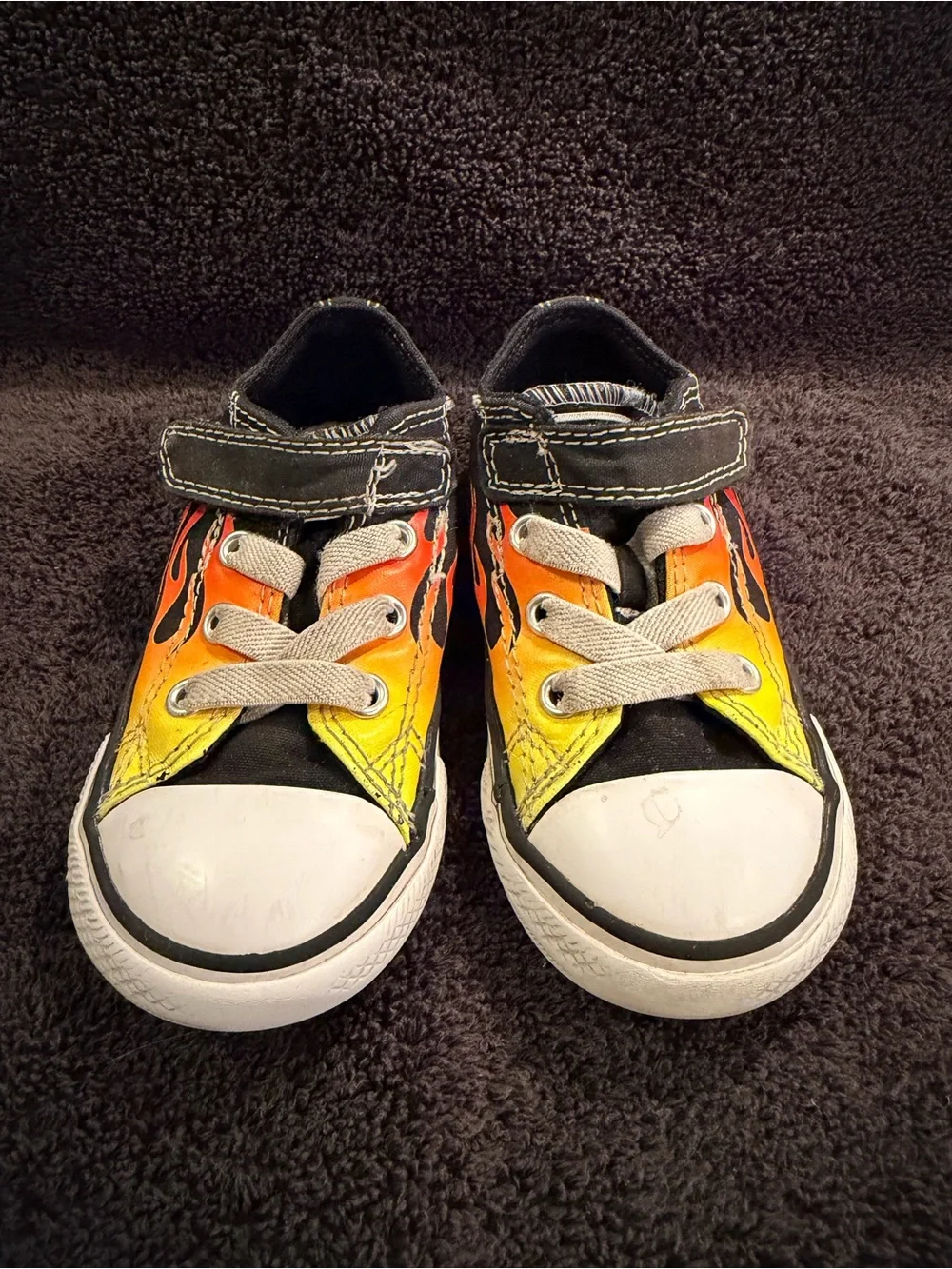 Converse Kids Black Canvas Sneakers with Orange and Yellow Flame Accent